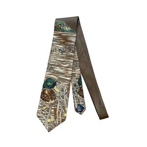 Ducks Unlimited Mens Silk Tie Mallard Duck Nature Scene Brown‎ Woven